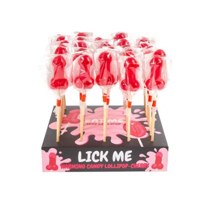 Display 40 Piruletas Pene Cereza Efecto Calor Picante